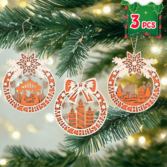 Wooden Christmas Tree Ornaments Hanging Decorations Home Indoor Party Decor