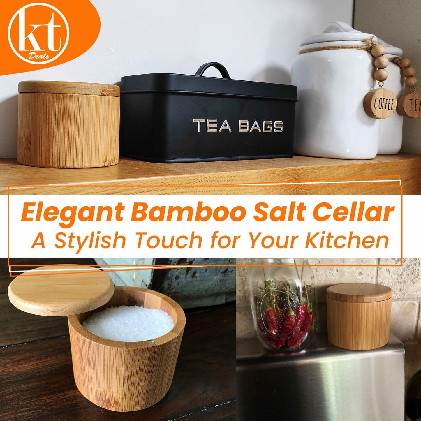 Salt Cellar Bamboo Storage Box Magnetic Swivel Lid Small Wooden Jar 3.5in