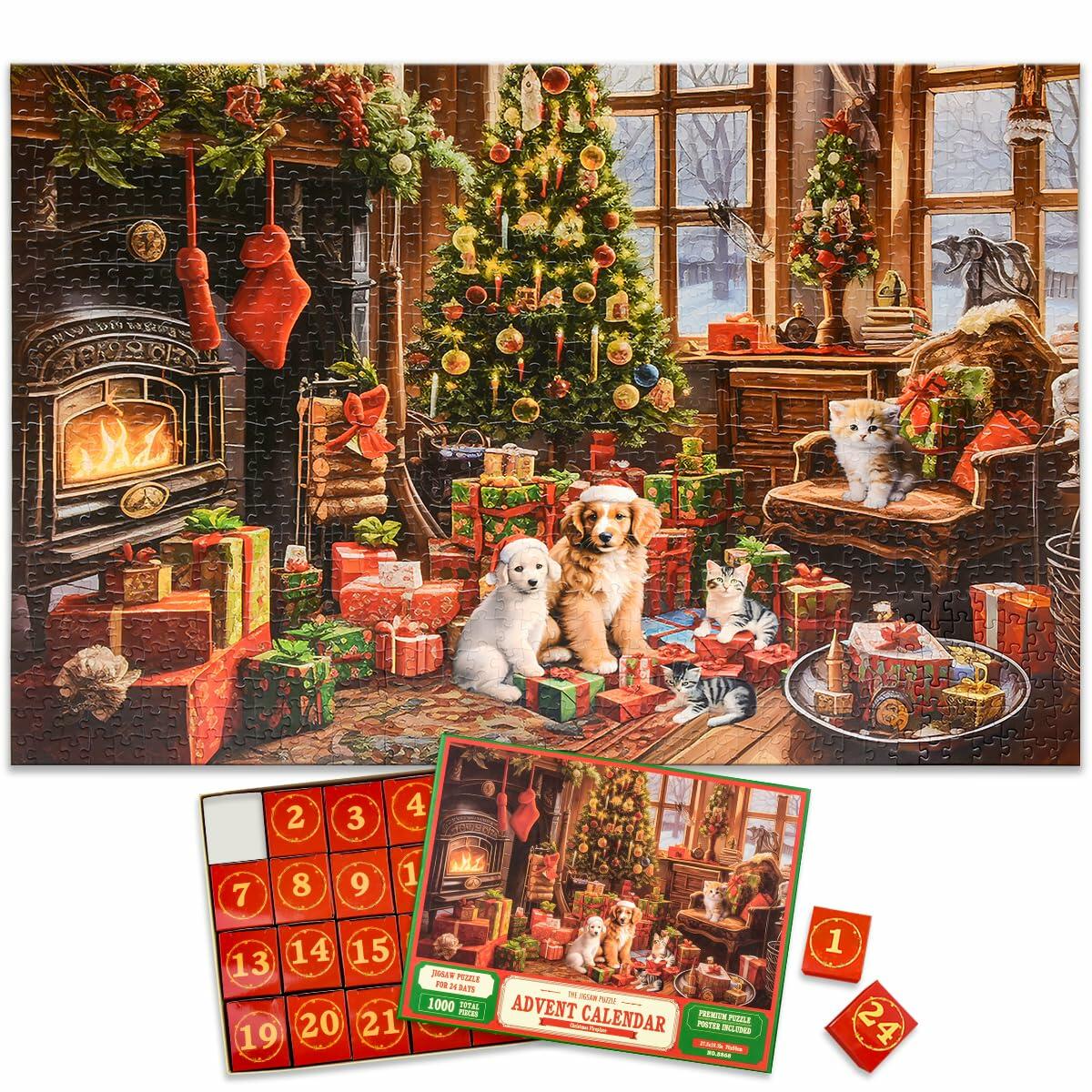 Christmas Advent Calendar 2025 Fireplace Jigsaw Puzzle 1000pc 27.6x19.7in