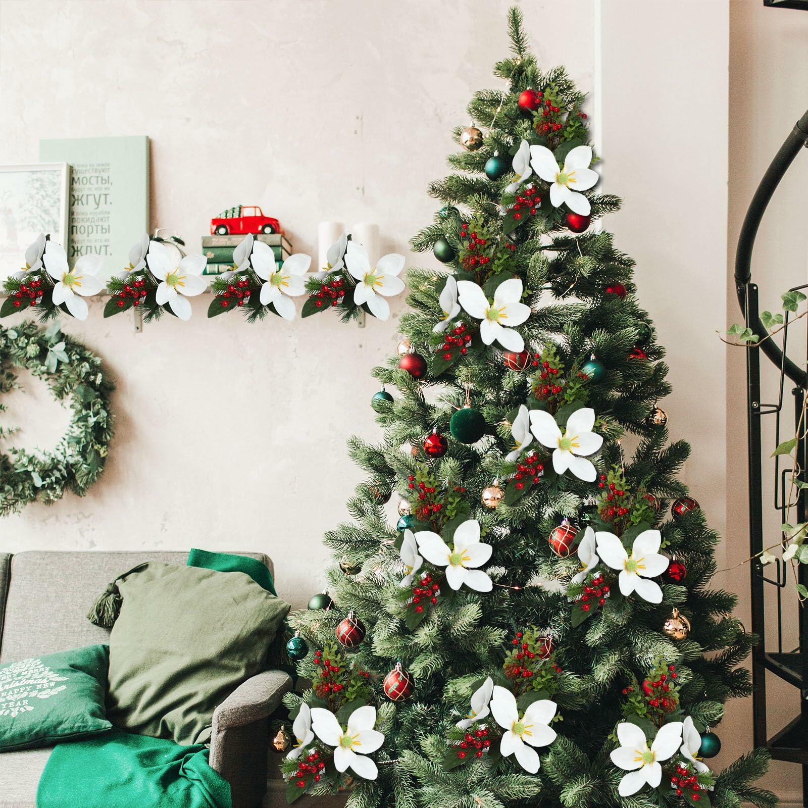 Hotop Christmas Floral Picks 16in Magnolia Pine Berry Branches 4 Pcs