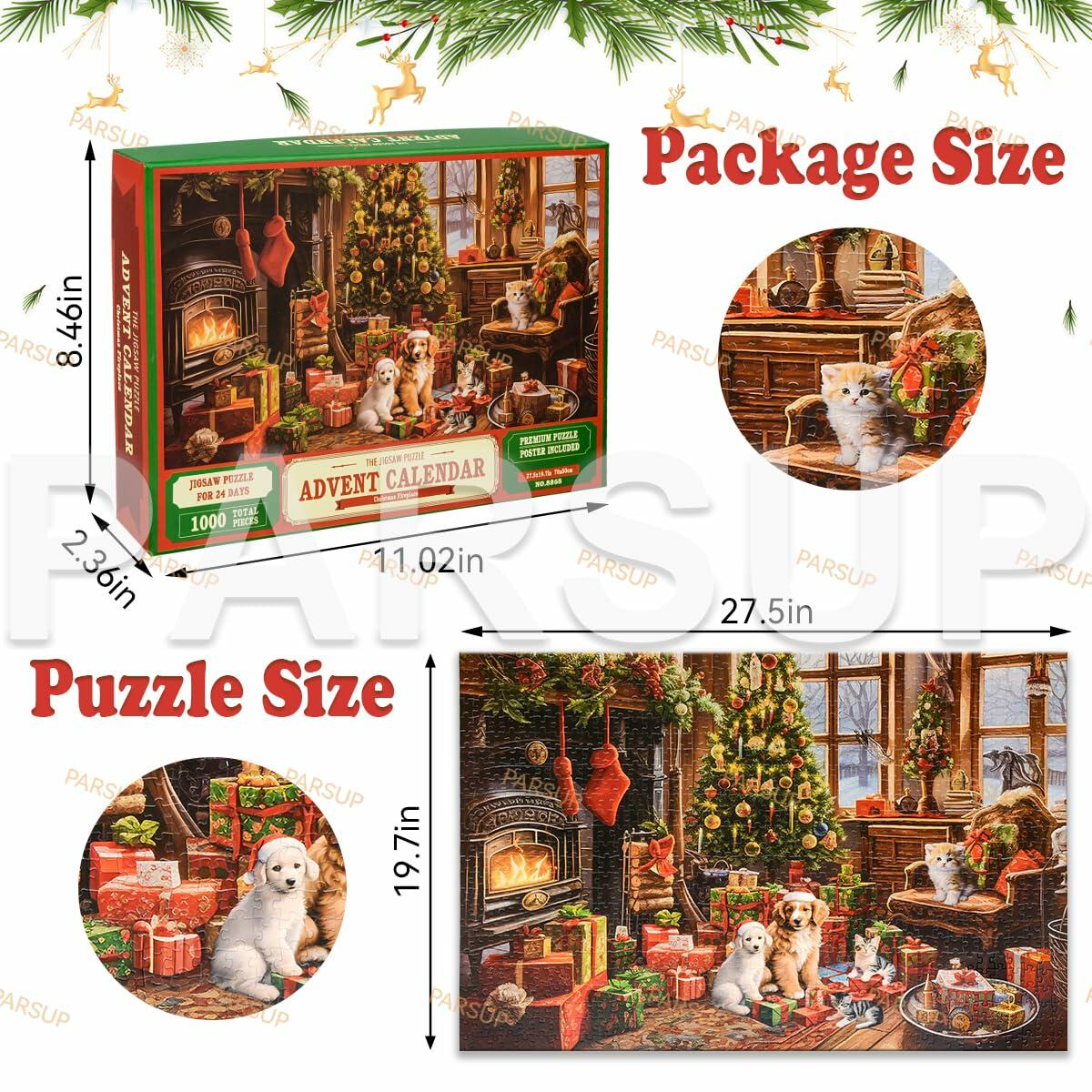 Christmas Advent Calendar 2025 Fireplace Jigsaw Puzzle 1000pc 27.6x19.7in