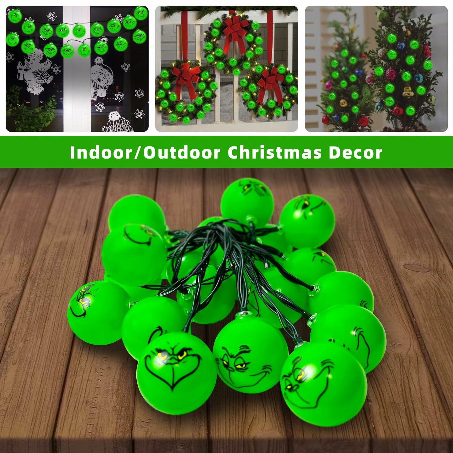 ZOSTA 10ft 20 LED Grinch Christmas Lights Battery Powered Green