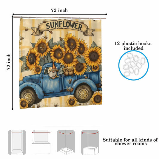 TIPIPARK Sunflower Shower Curtain 72x72 Waterproof Polyester with 12 Hooks