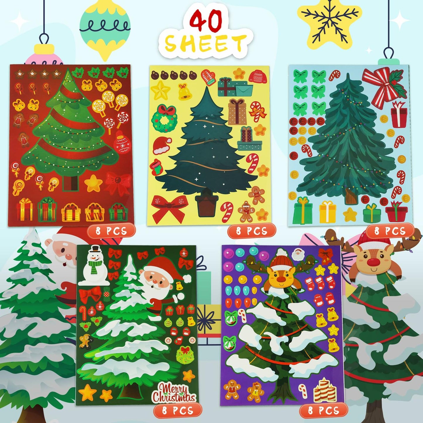 40 Sheets Christmas Tree Stickers DIY Crafts Party Present Supply