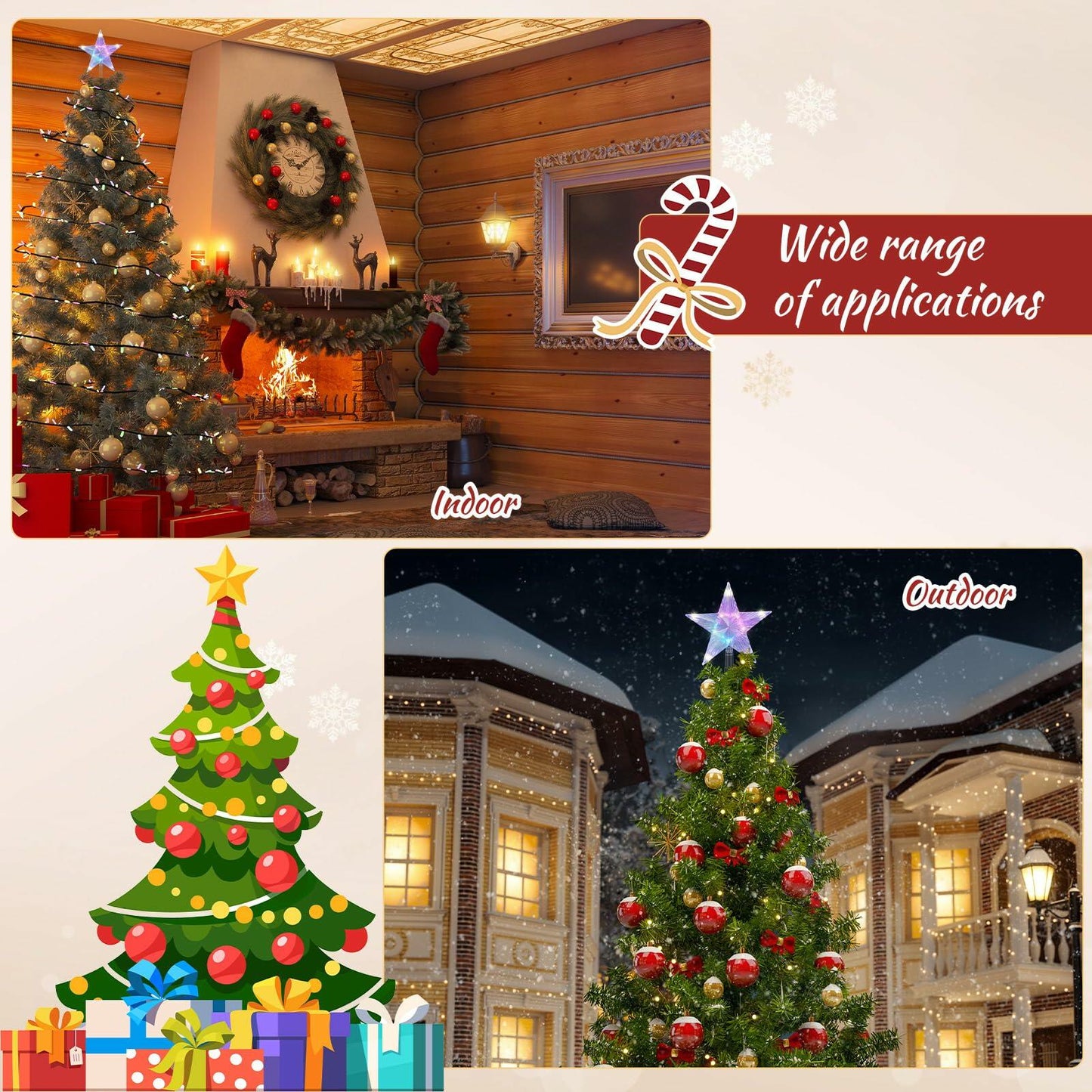 Riakrum Christmas Star Tree Topper Lights 9.5in USB Remote Multicolor 2pcs