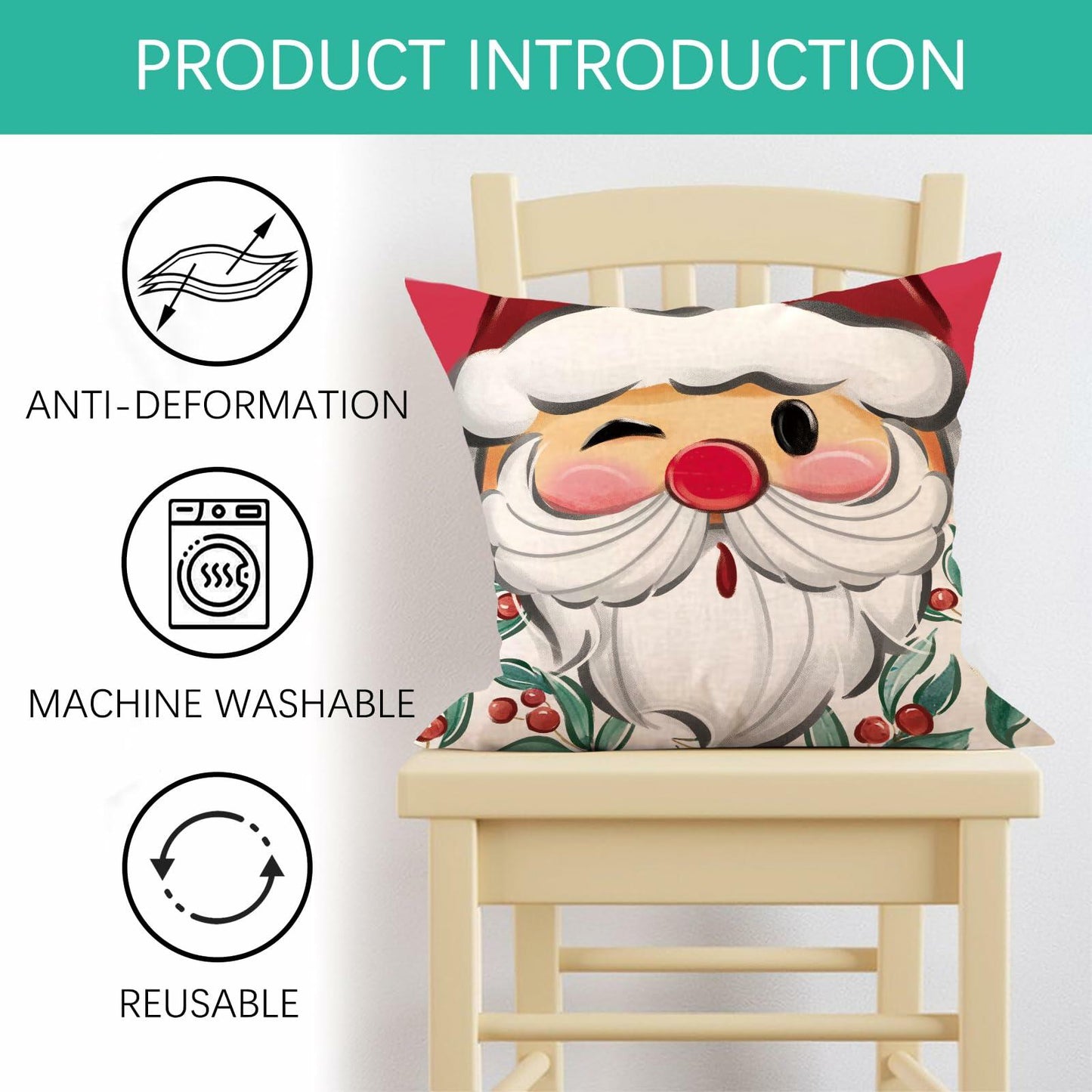 Fjfz Christmas Santa Mrs Claus Throw Pillow Covers 16x16 Green Set of 4