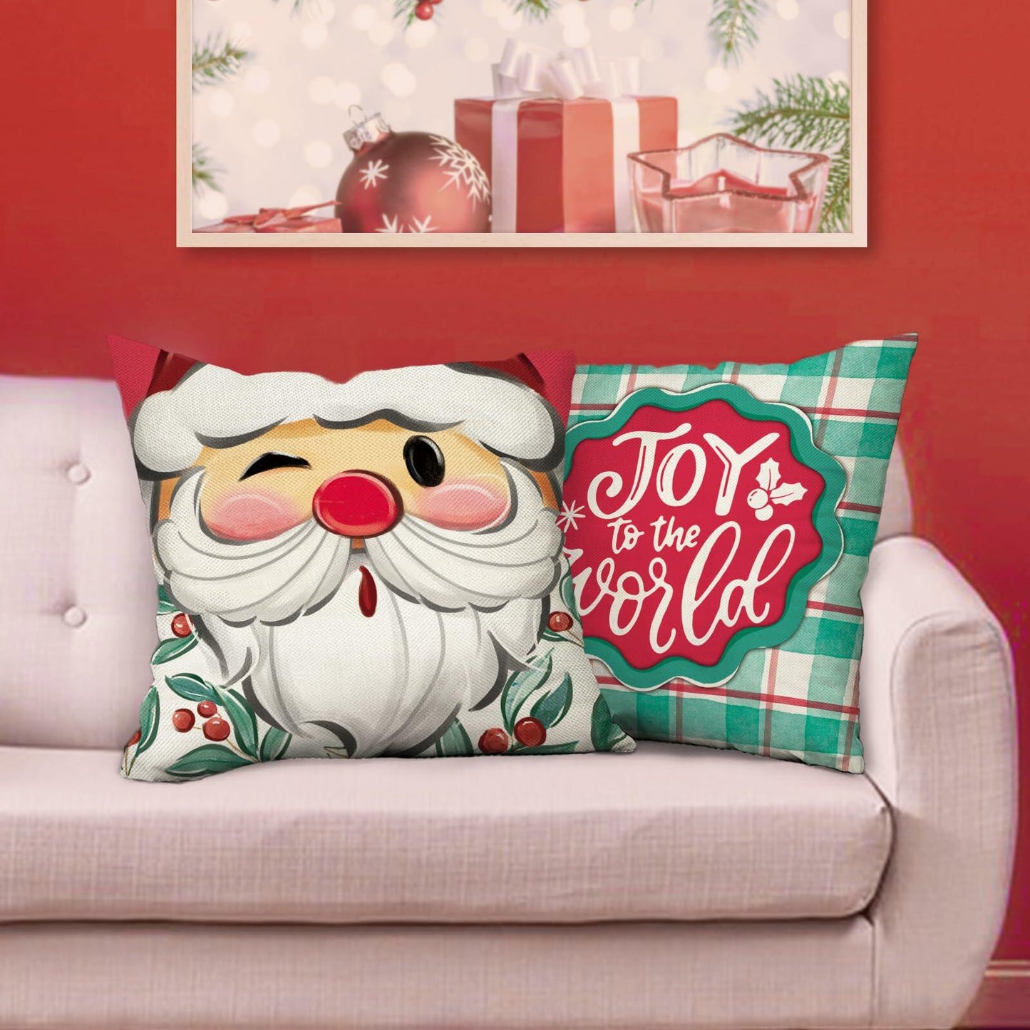 Fjfz Christmas Santa & Mrs Claus Throw Pillow Covers Green 18x18 Set of 4