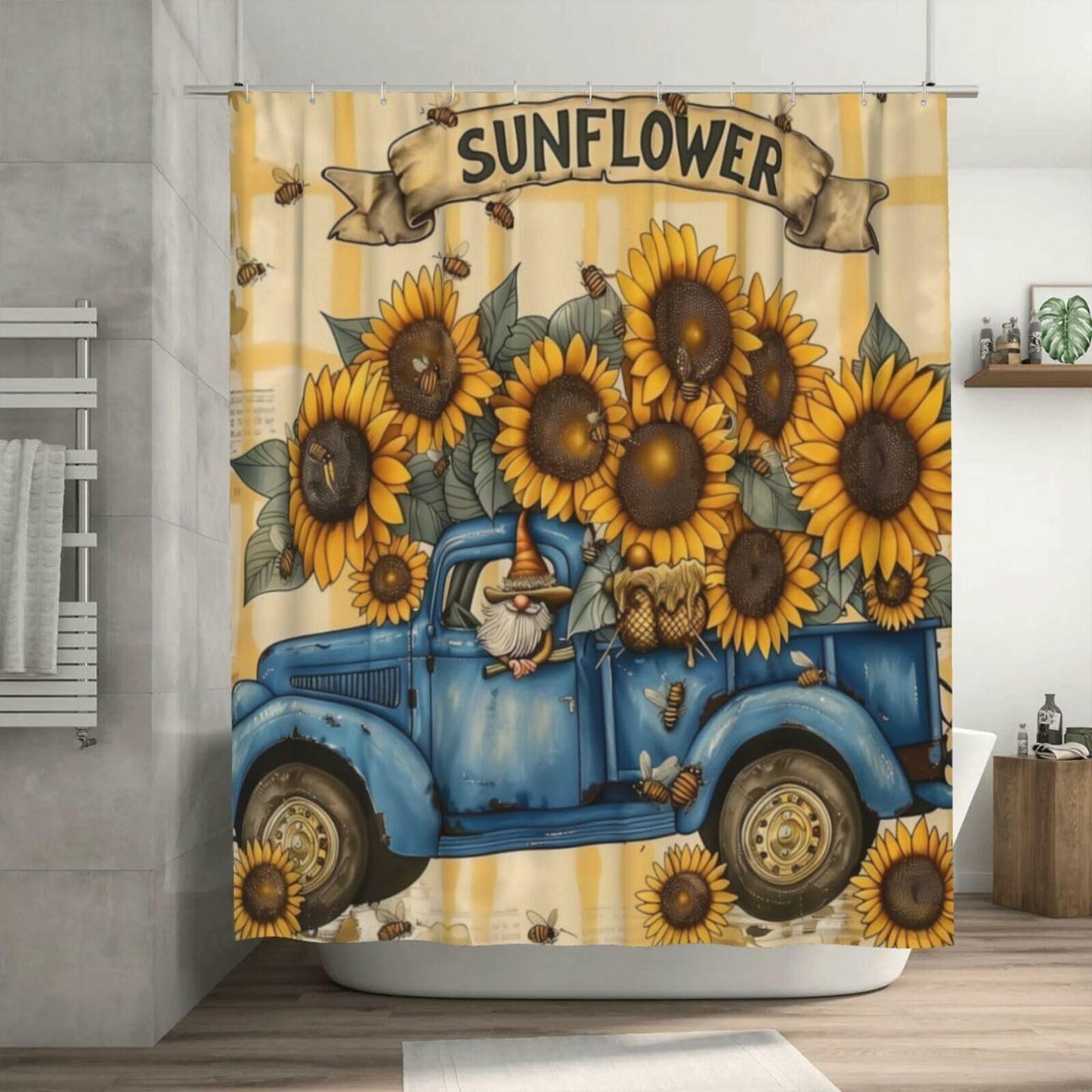 TIPIPARK Sunflower Shower Curtain 72x72 Waterproof Polyester with 12 Hooks