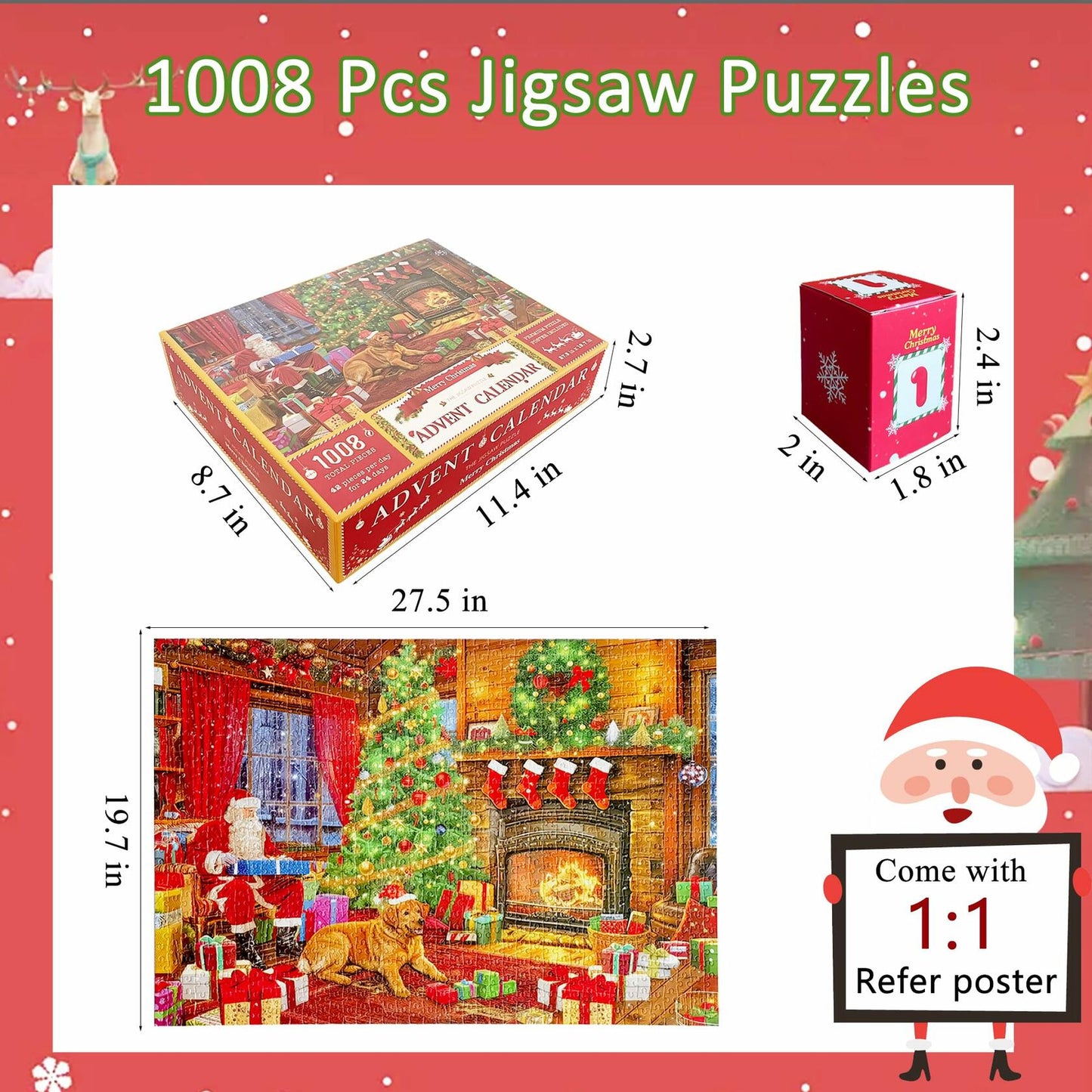 Puzzle Advent Calendar 2024 1008PCS 24 Days Countdown 27.56x19.68 Inch