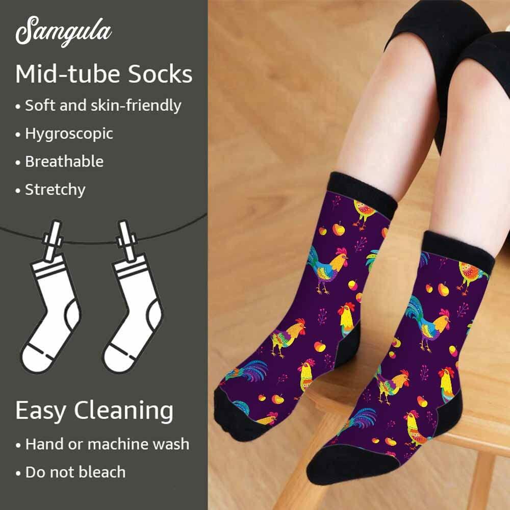 Samgula Multicolor Rooster Crew Socks Purple Rural Berry Colorful Size 6-8
