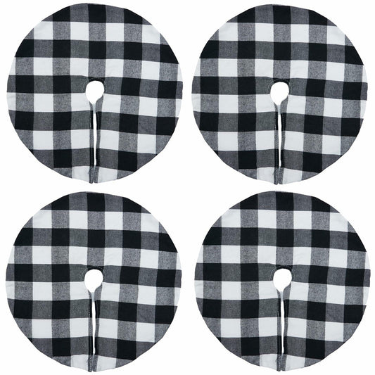 4 Pack Christmas Tree Skirt 15" Black White Buffalo Plaid Holiday Decor