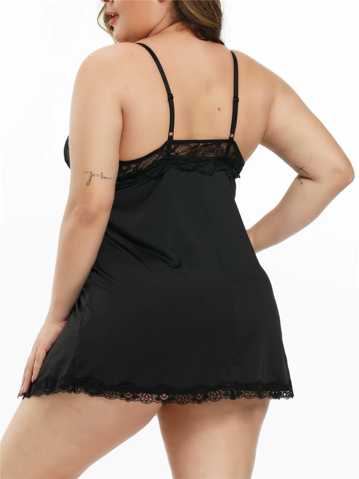 FlatterMe Plus Size Lace Babydoll Chemise V Neck Backless Halter Black Size 4XL
