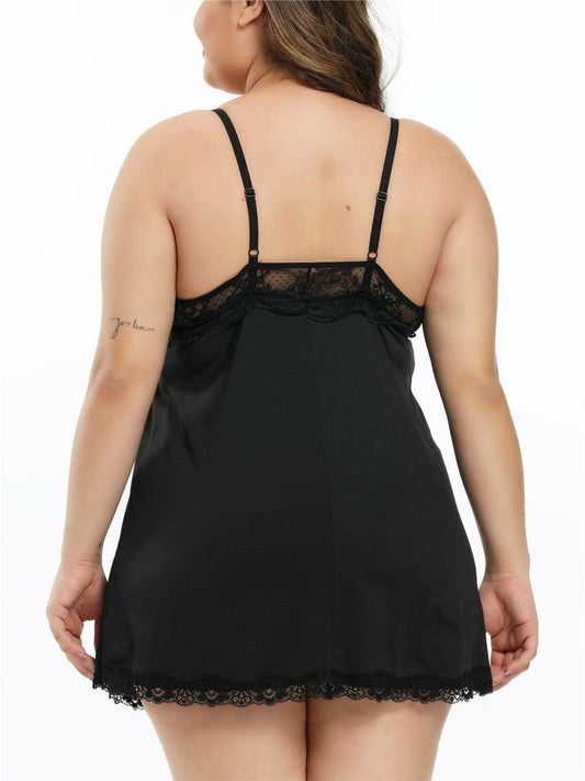 FlatterMe Plus Size Lace Babydoll Chemise V Neck Backless Halter Black Size 4XL