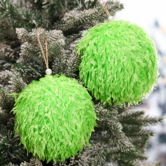 Syhood 2 Pcs Green Furry Large Christmas Ball Ornaments 4.72in