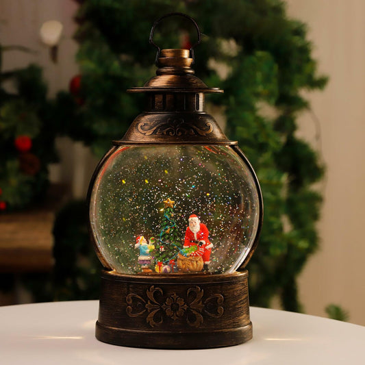 12.2" Christmas Musical Snow Globe Lantern with Timer Battery Operated USB