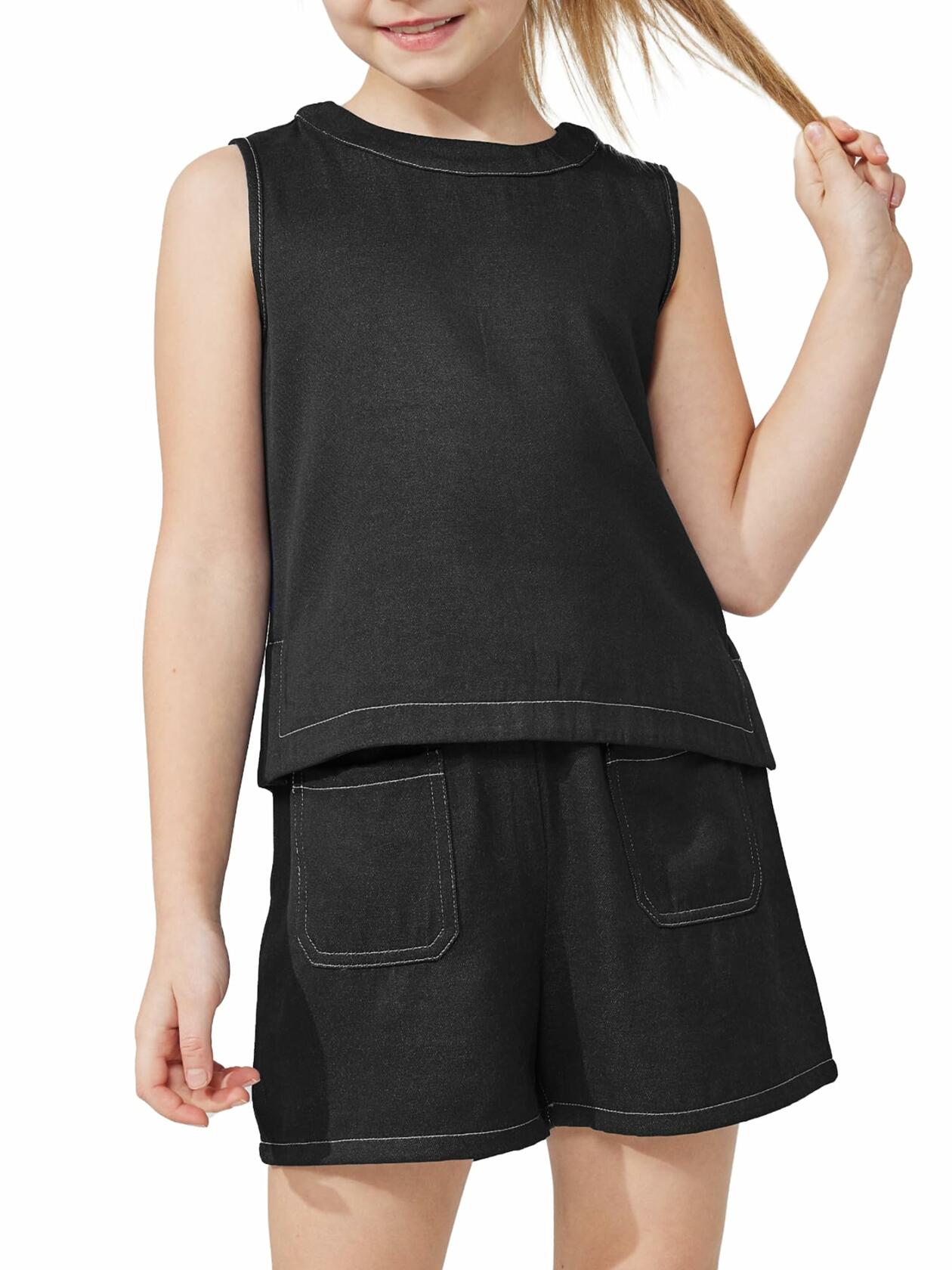 Handfrog Girls Denim Tank Top Wide Leg Pants Set Blue Size 2025