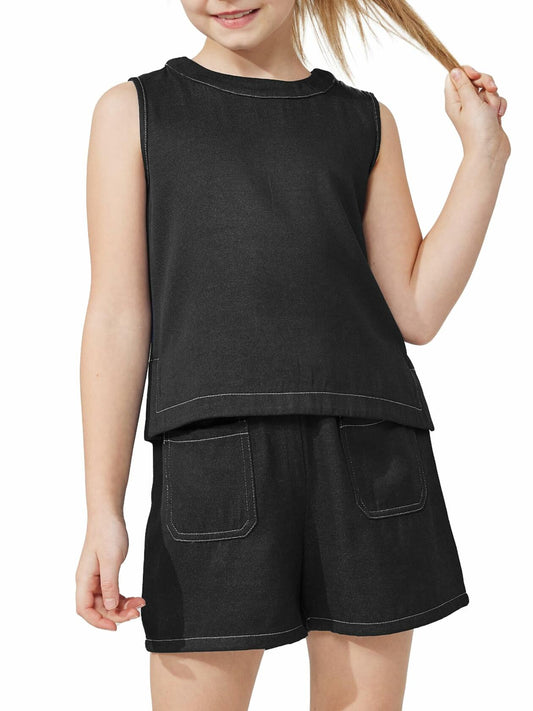 Handfrog Girls Denim Tank Top Wide Leg Pants Set Blue Size 2025