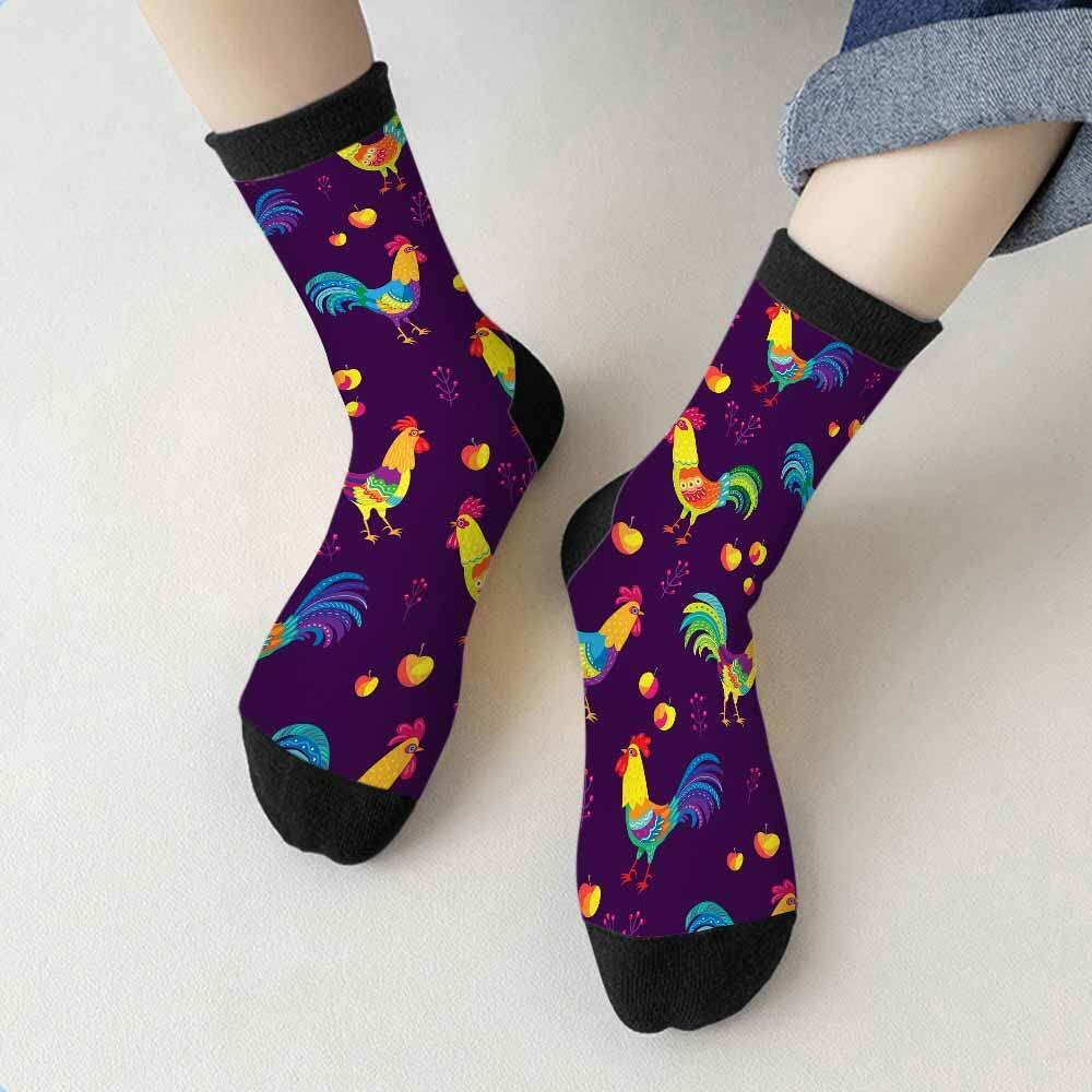 Samgula Multicolor Rooster Crew Socks Purple Rural Berry Colorful Size 6-8