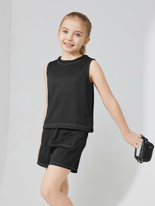 Handfrog Girls Denim Tank Top Wide Leg Pants Set Blue Size 2025