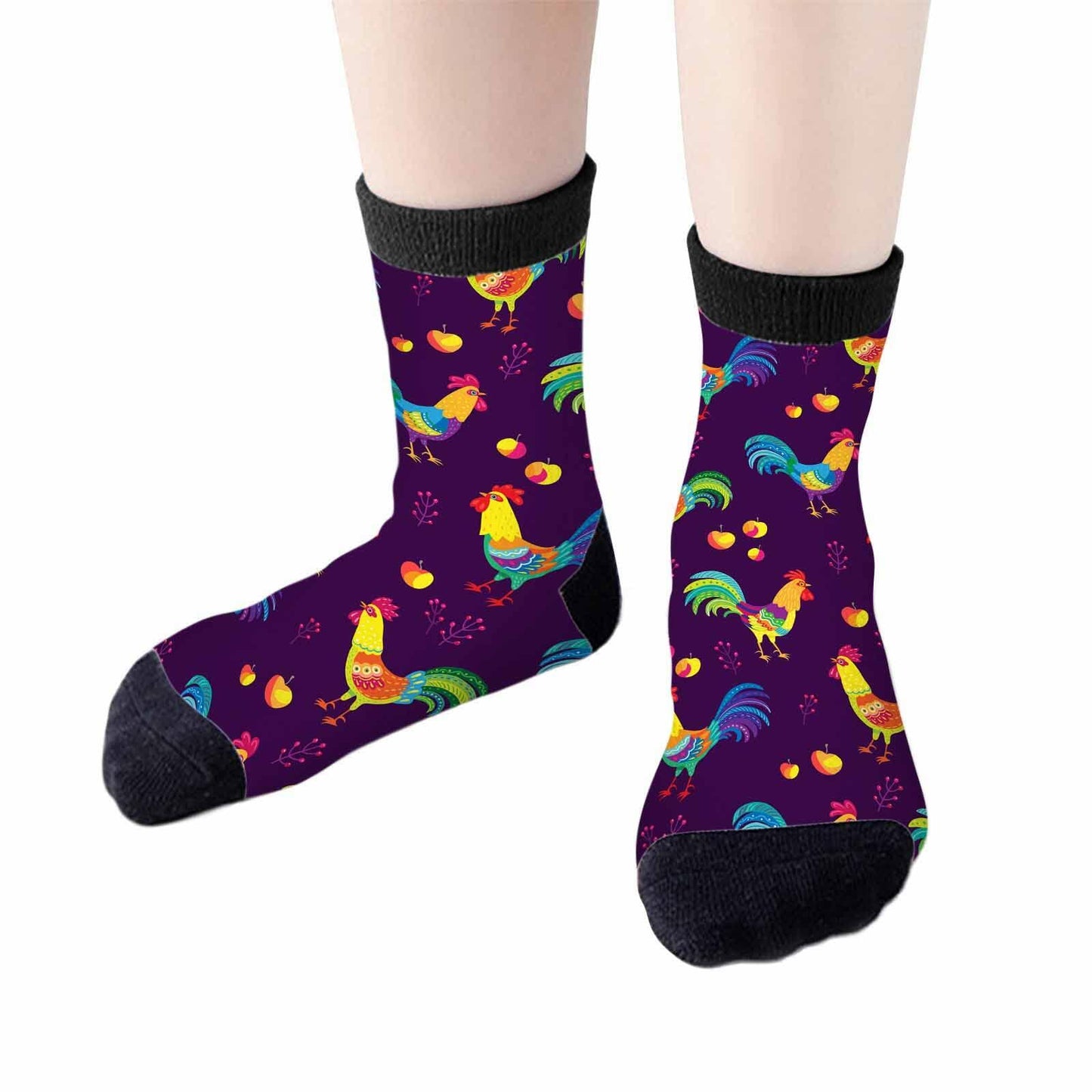 Samgula Multicolor Rooster Crew Socks Purple Rural Berry Colorful Size 6-8