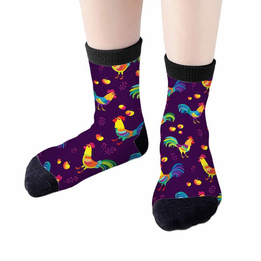 Samgula Multicolor Rooster Crew Socks Purple Rural Berry Colorful Size 6-8