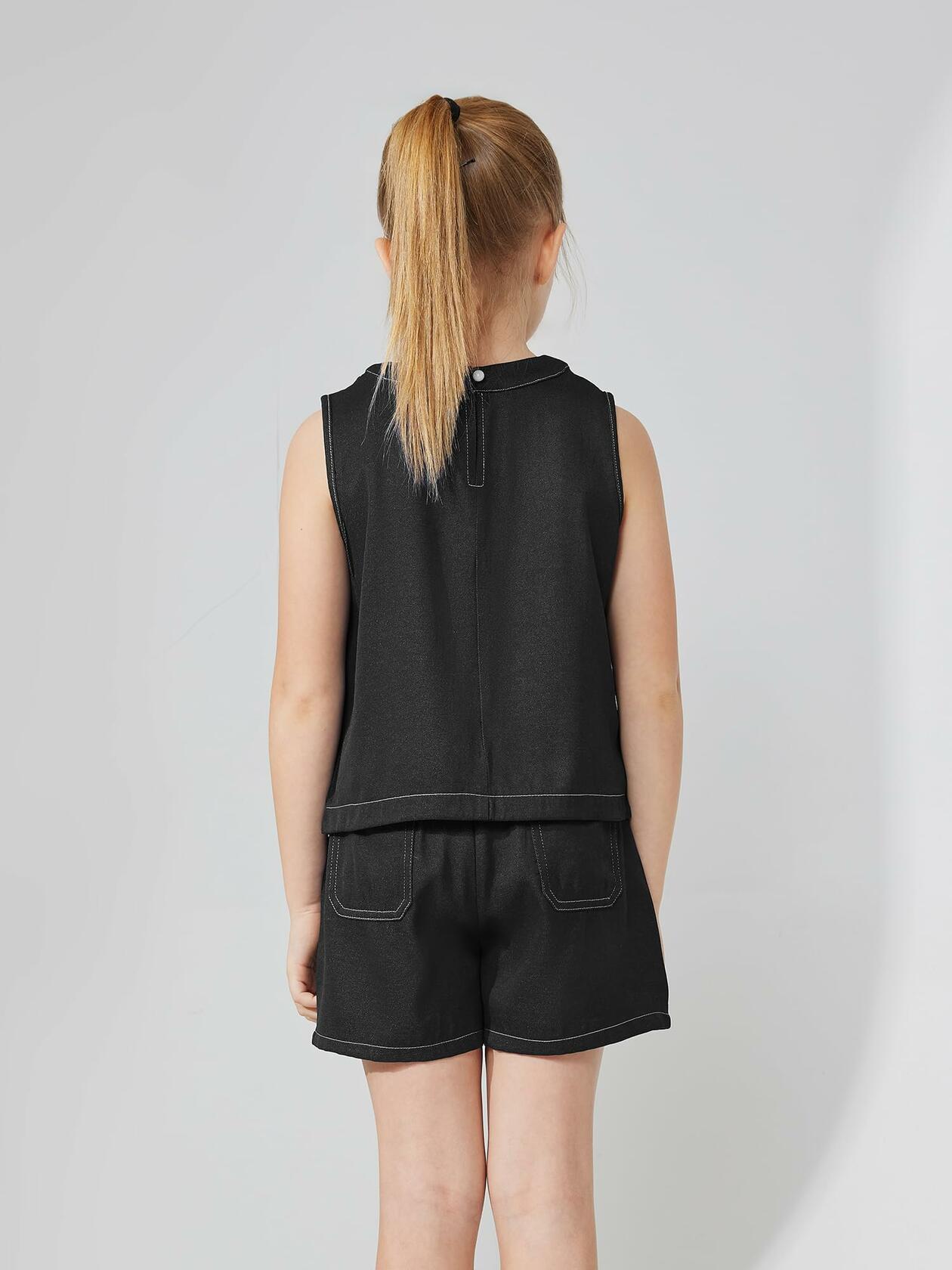 Handfrog Girls Denim Tank Top Wide Leg Pants Set Blue Size 2025