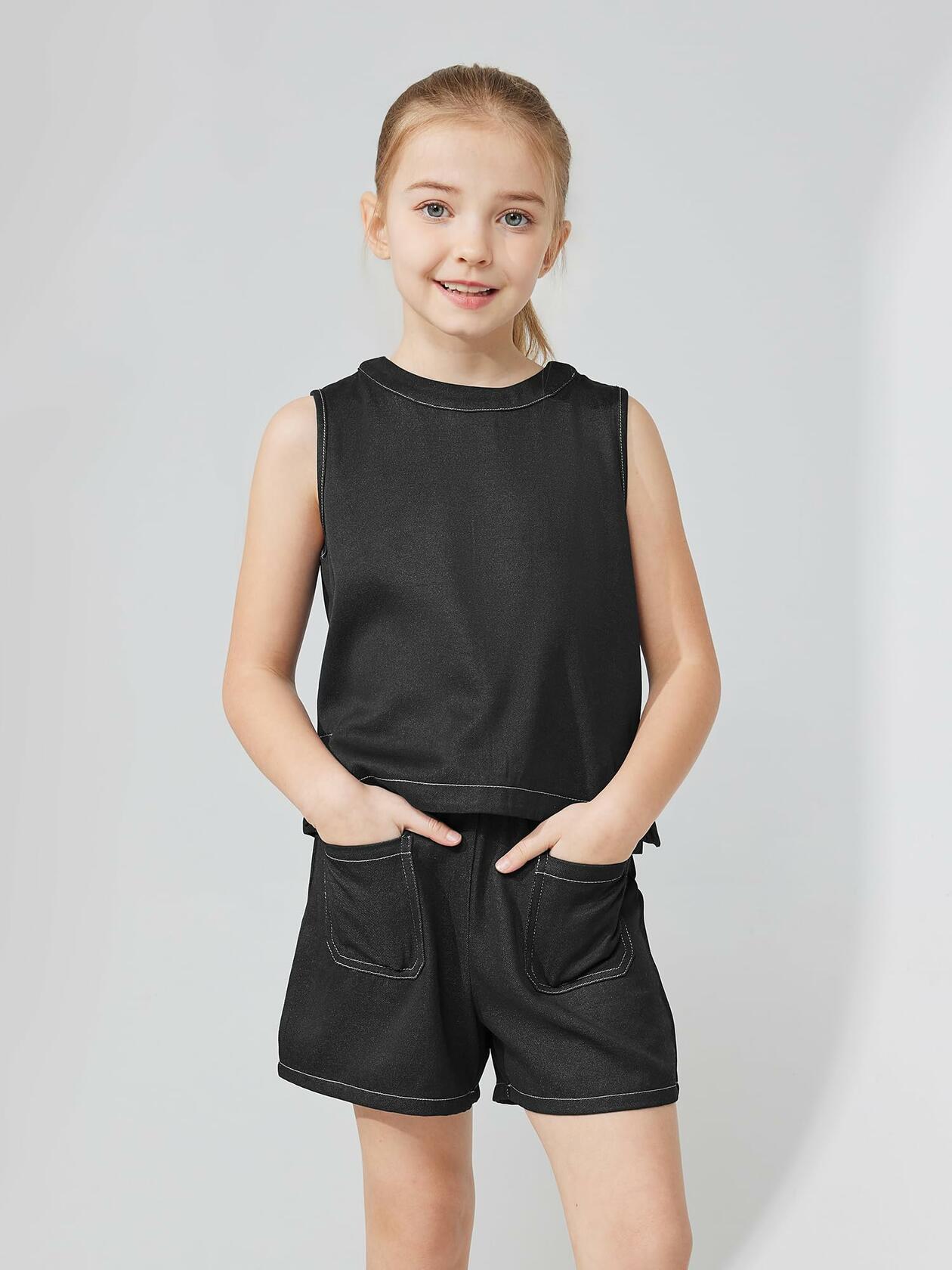 Handfrog Girls Denim Tank Top Wide Leg Pants Set Blue Size 2025