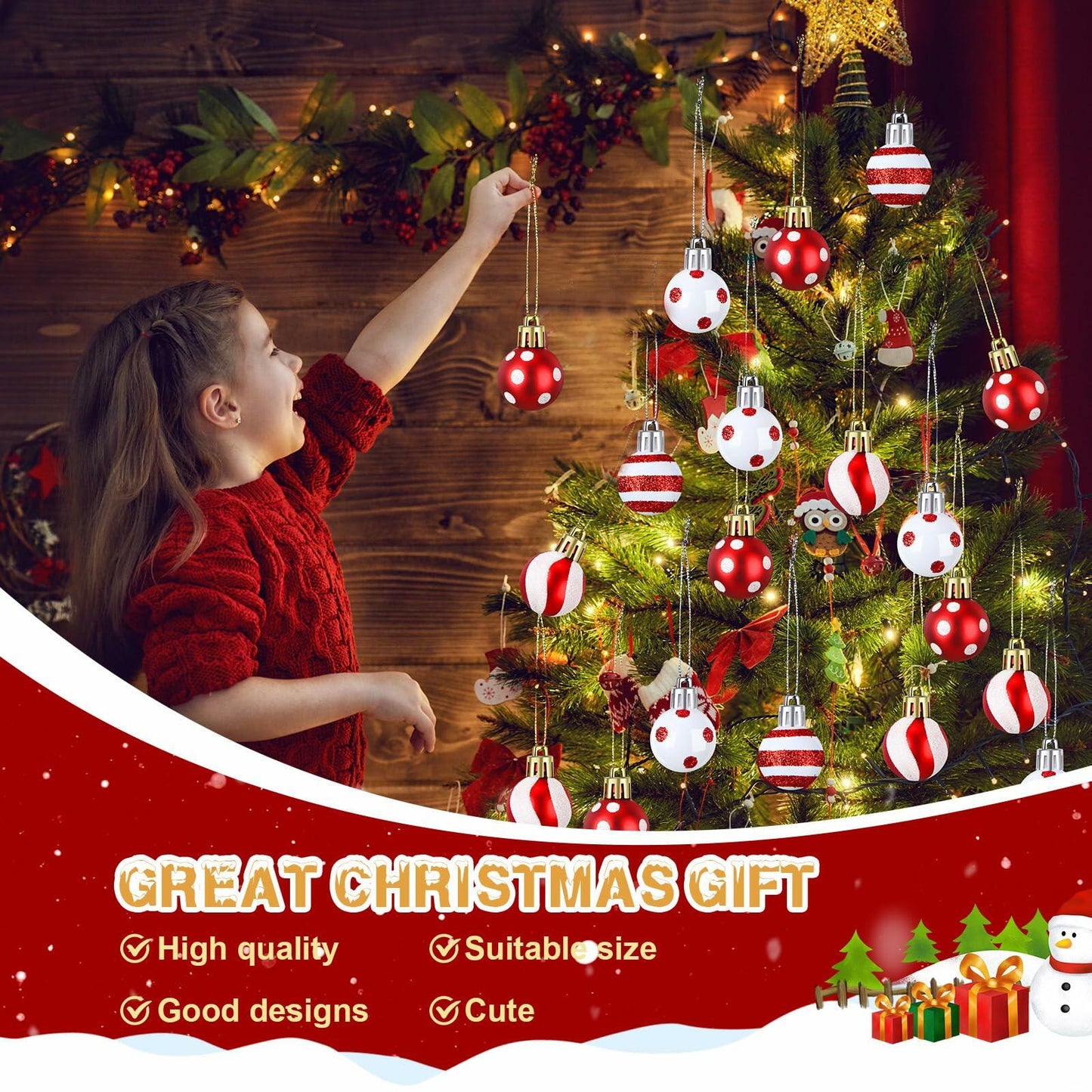 [Like_new] Shappy 72 Pcs Mini Red Christmas Ball Ornaments Xmas Tree Decorations