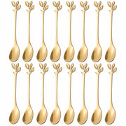 AnSaw 16-Pack Elegant Gold Leaf 4.7" Espresso Spoons Stainless Steel Mini