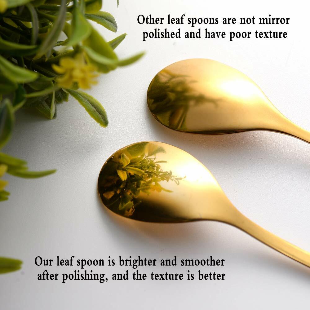 AnSaw 16-Pack Elegant Gold Leaf 4.7" Espresso Spoons Stainless Steel Mini