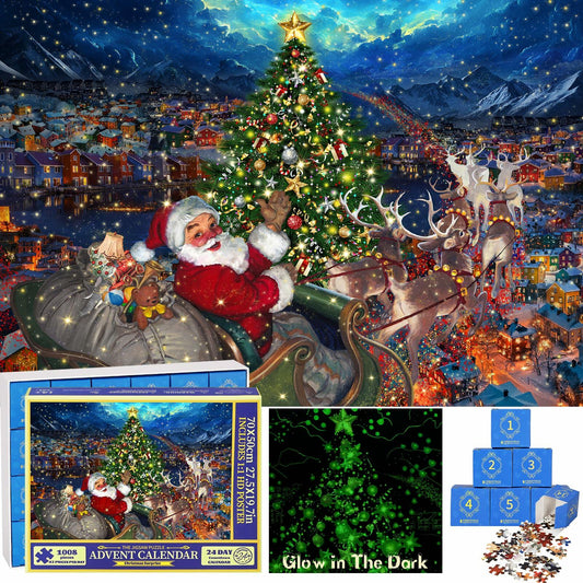 Puzzle Advent Calendar 2024 1008 Pc Glow in Dark 27.6x19.7 Inches Xmas
