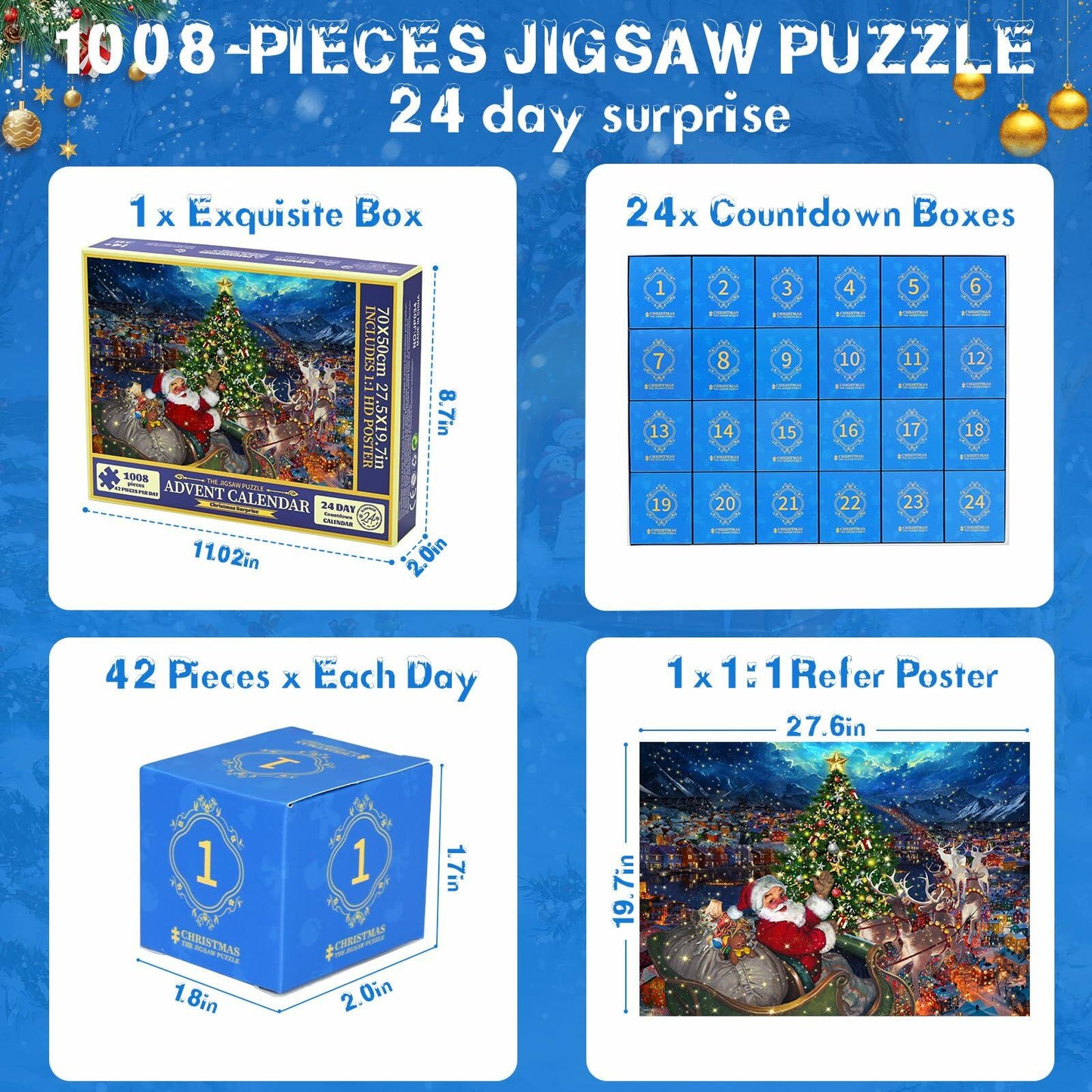 Puzzle Advent Calendar 2024 1008 Pc Glow in Dark 27.6x19.7 Inches Xmas