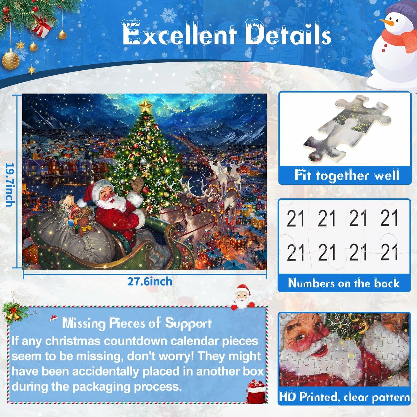 Puzzle Advent Calendar 2024 1008 Pc Glow in Dark 27.6x19.7 Inches Xmas