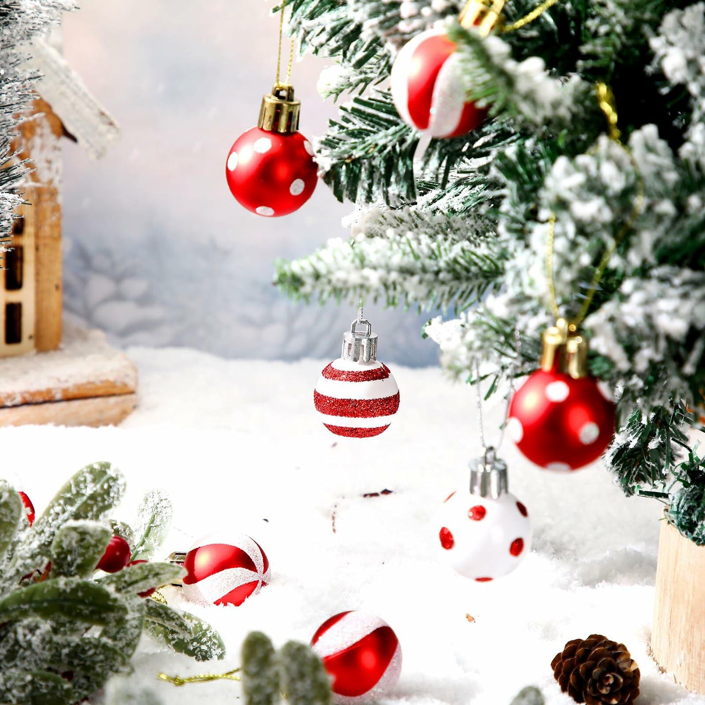 [Like_new] Shappy 72 Pcs Mini Red Christmas Ball Ornaments Xmas Tree Decorations