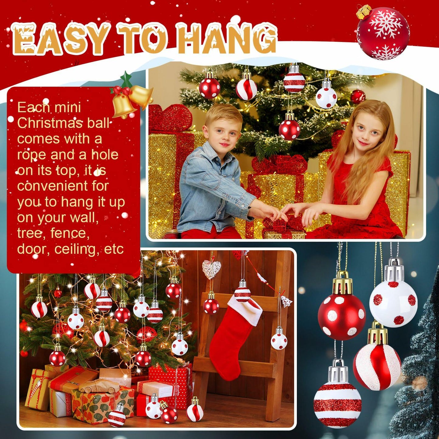 [Like_new] Shappy 72 Pcs Mini Red Christmas Ball Ornaments Xmas Tree Decorations