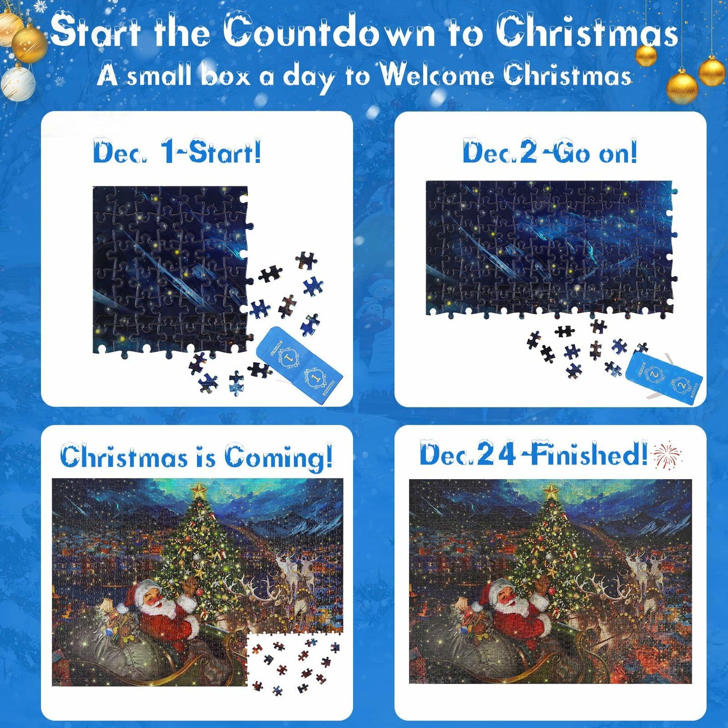 Puzzle Advent Calendar 2024 1008 Pc Glow in Dark 27.6x19.7 Inches Xmas