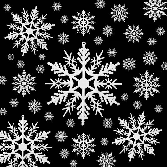 Tmflexe 110 Pcs White Plastic Snowflake Ornaments 6 Sizes Christmas Decor