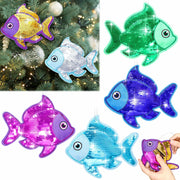 Suzile Christmas Fishing Ornaments 4 Pc Large Glitter Fish Coastal Blue
