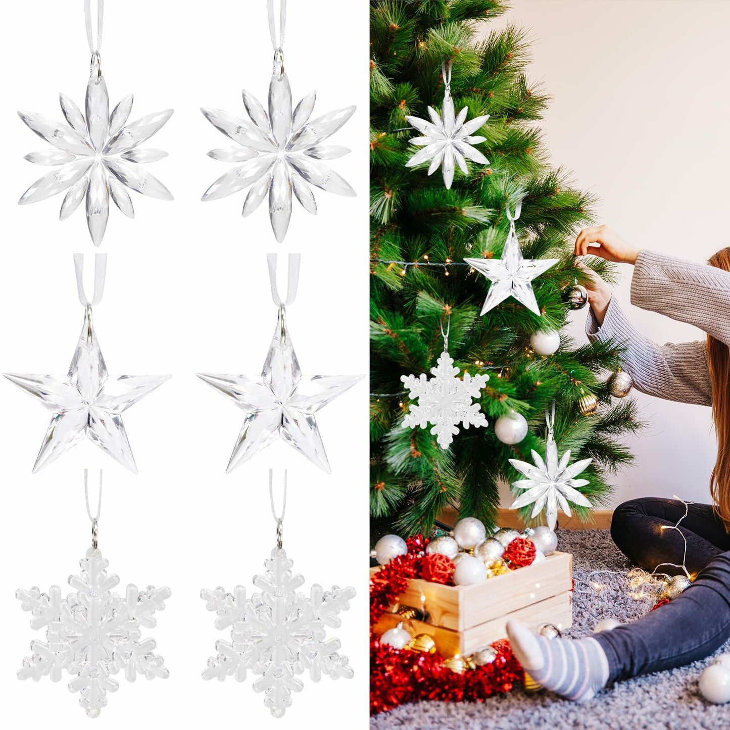 Ceoyiler 18 Pc 3D White Snowflake Christmas Tree Ornaments Hanging Decor