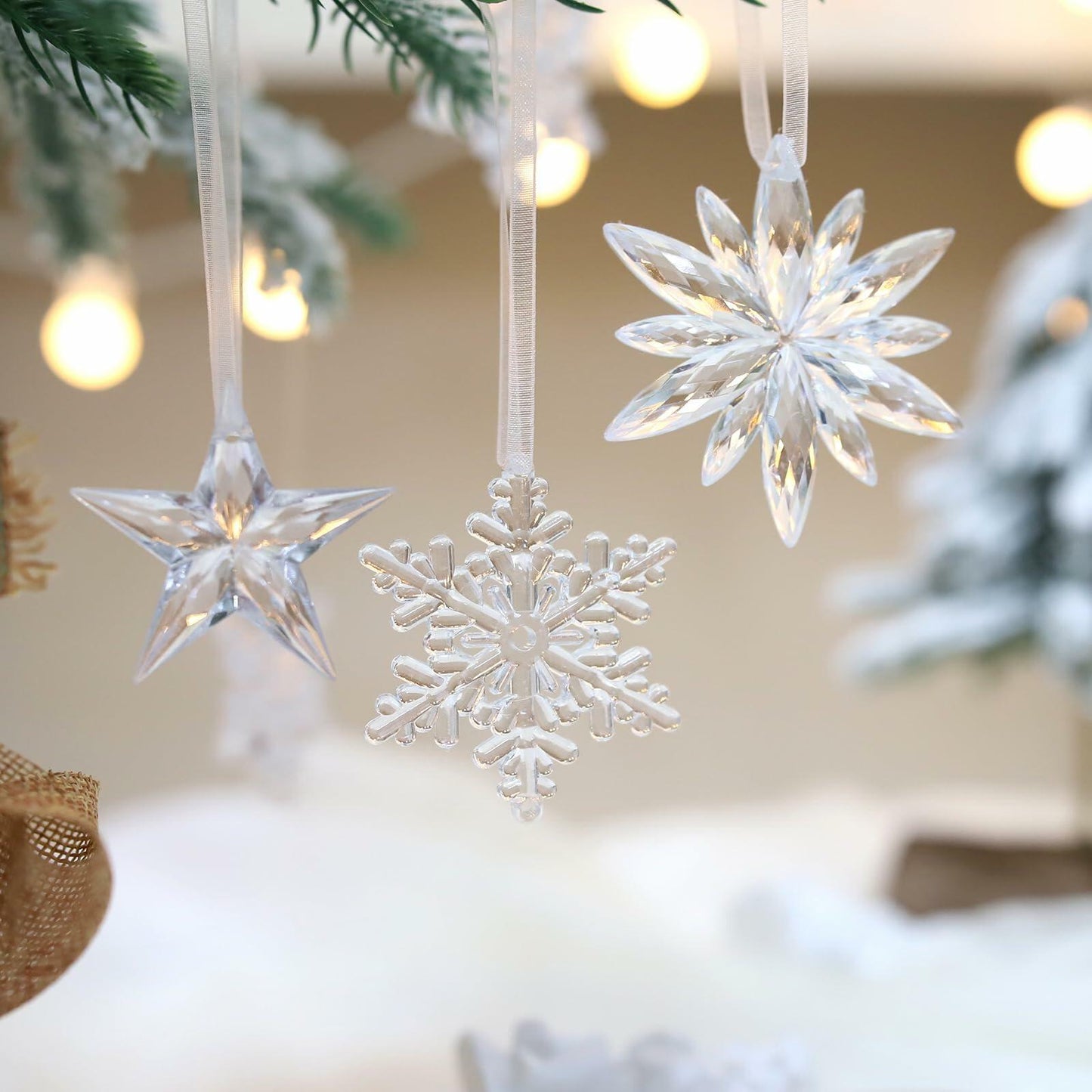 Ceoyiler 18 Pc 3D White Snowflake Christmas Tree Ornaments Hanging Decor