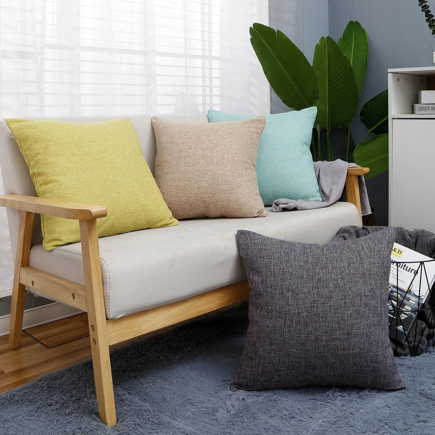 Jepeak Linen Throw Pillow Covers 16x24 Inch Pack of 2 Light Teal