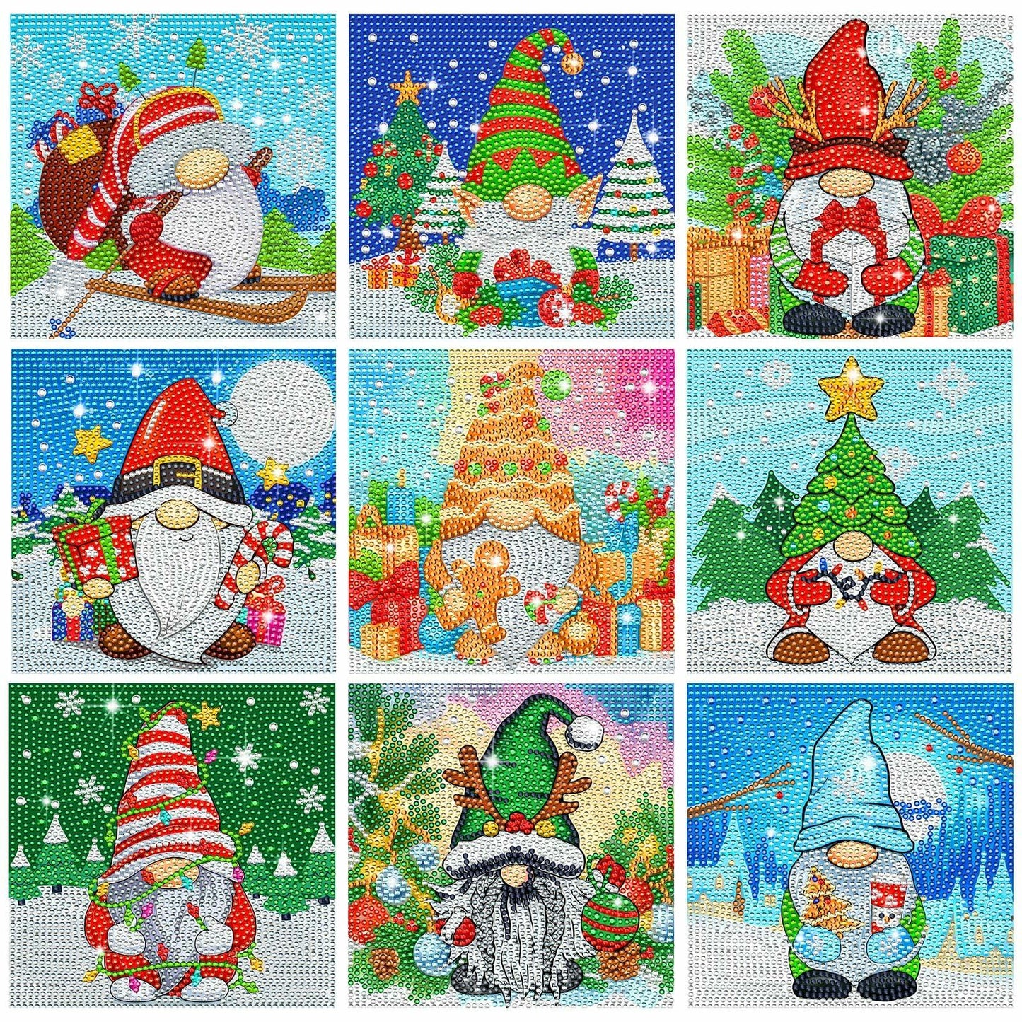 TecUnite Christmas Diamond Painting Kit Gnome 6x6 Inch Classical 9 Pcs