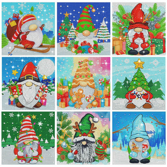 TecUnite Christmas Diamond Painting Kit Gnome 6x6 Inch Classical 9 Pcs