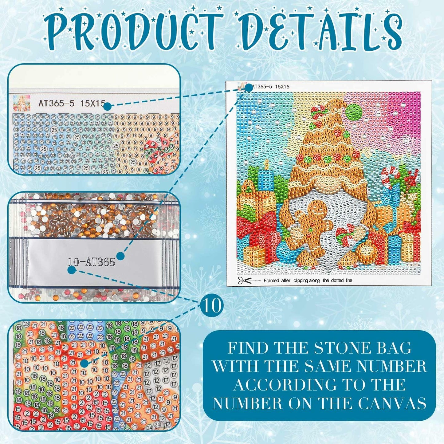 TecUnite Christmas Diamond Painting Kit Gnome 6x6 Inch Classical 9 Pcs