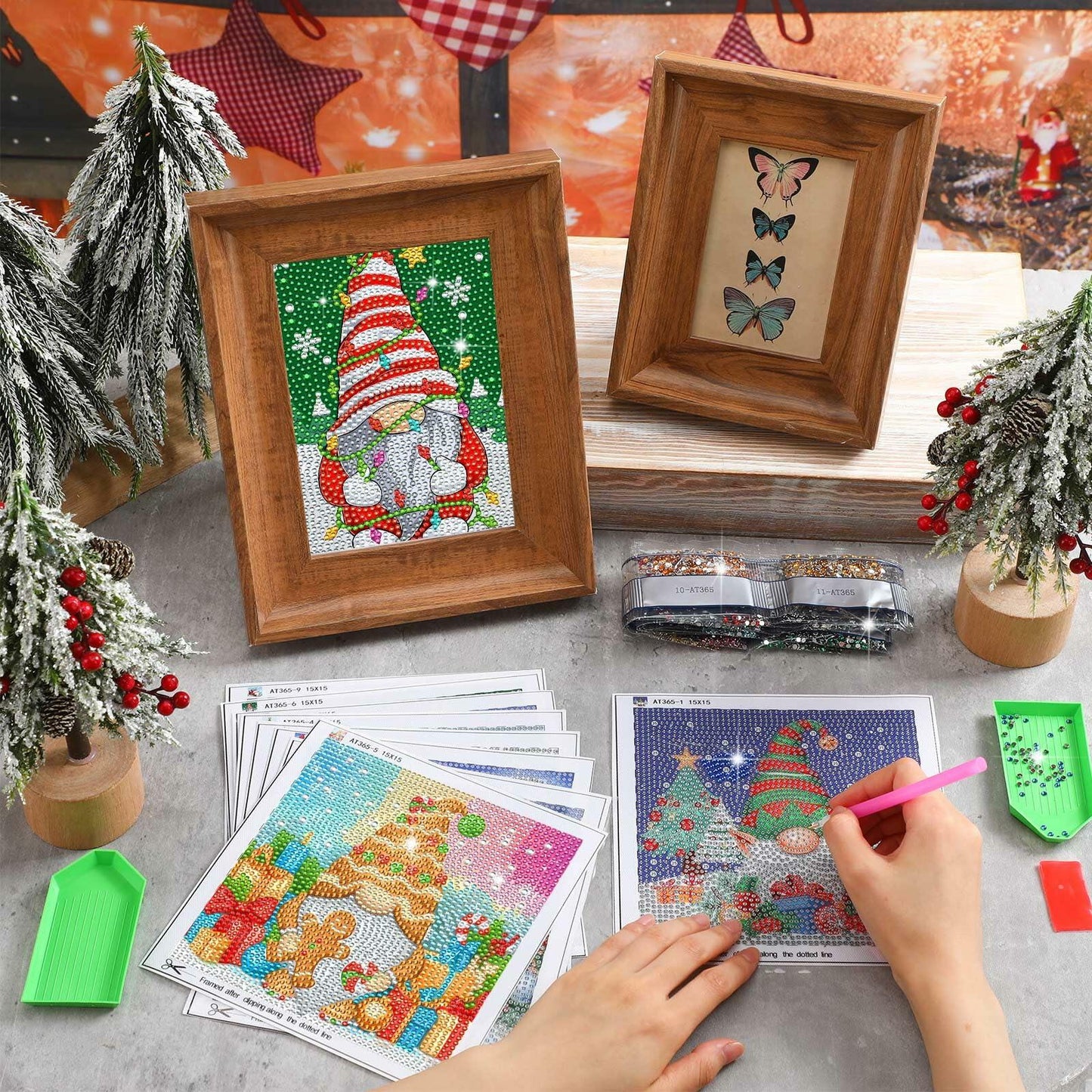 TecUnite Christmas Diamond Painting Kit Gnome 6x6 Inch Classical 9 Pcs