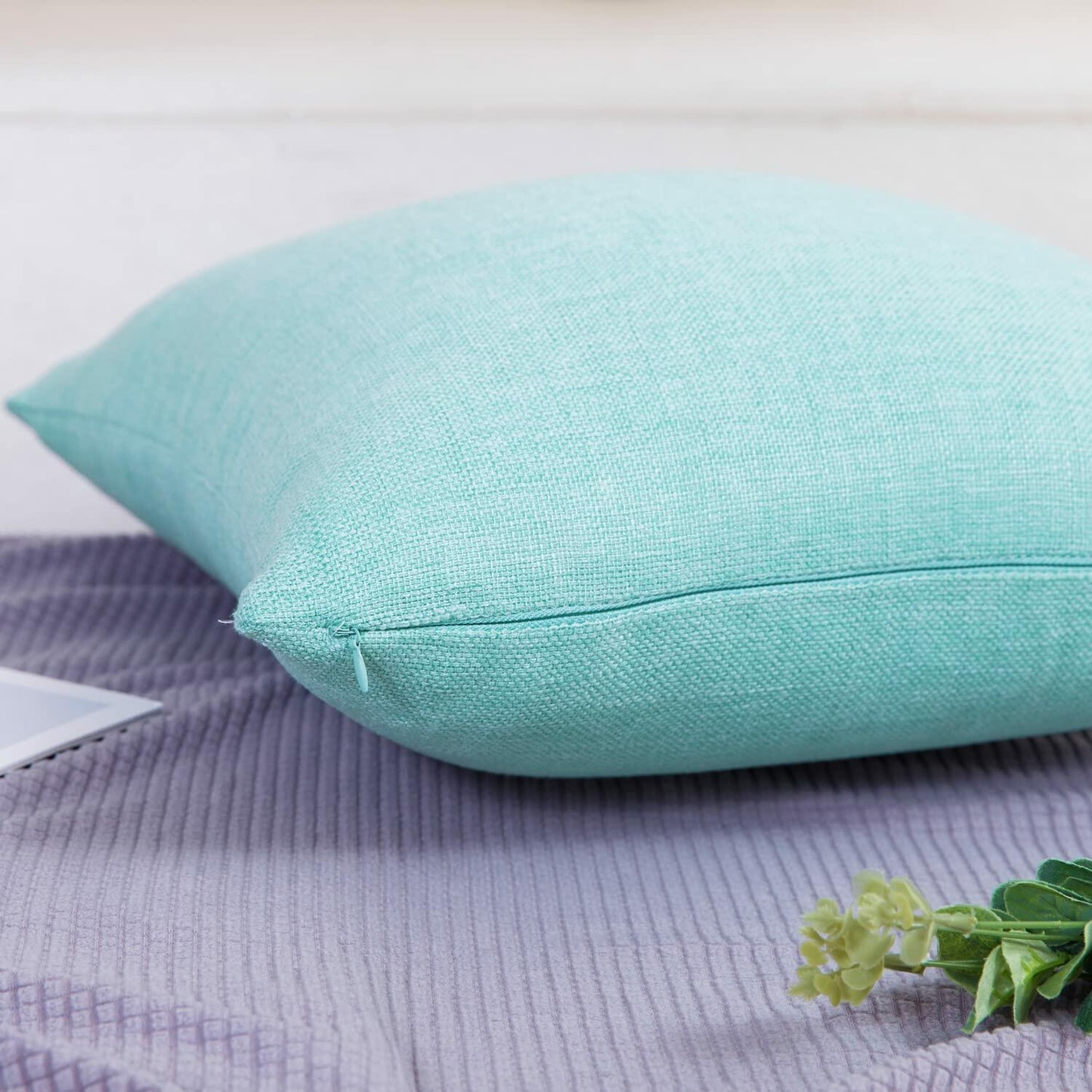 Jepeak Linen Throw Pillow Covers 16x24 Inch Pack of 2 Light Teal