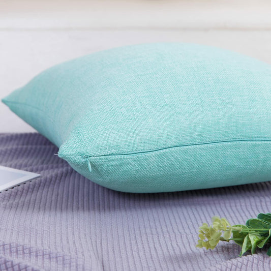 Jepeak Linen Throw Pillow Covers 16x24 Inch Pack of 2 Light Teal