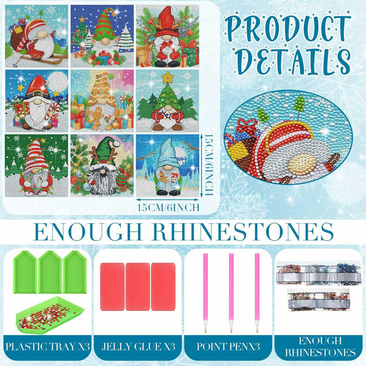 TecUnite Christmas Diamond Painting Kit Gnome 6x6 Inch Classical 9 Pcs