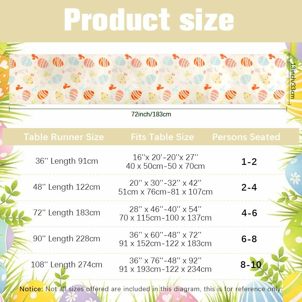 QIHOMPIB Easter Table Runner Colorful Eggs Polyester 13x72 Inch
