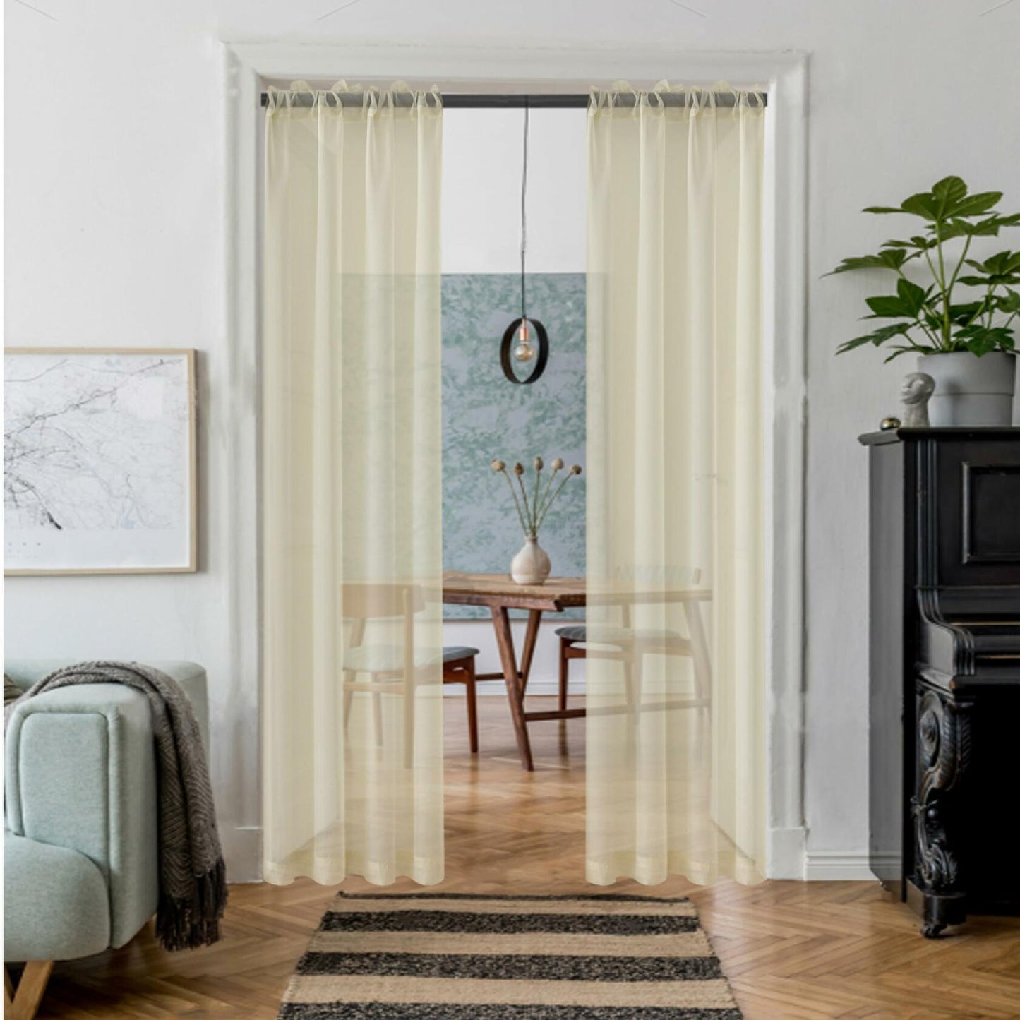 AZRMT Curtains 2 Panels 37x63in Light Filtering Sheer Rod Pocket Soft Beige